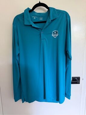 Antigua Teal Long-Sleeve Polo with Cedar Cup Patch